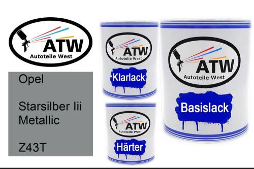 Opel, Starsilber Iii Metallic, Z43T: 1L Lackdose + 1L Klarlack + 500ml Härter - Set, von ATW Autoteile West.